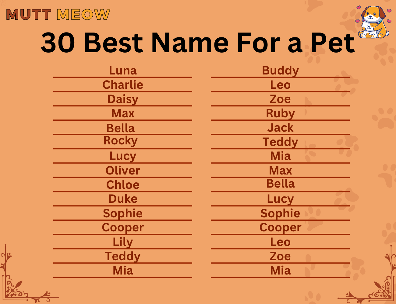 30 best name for a pet