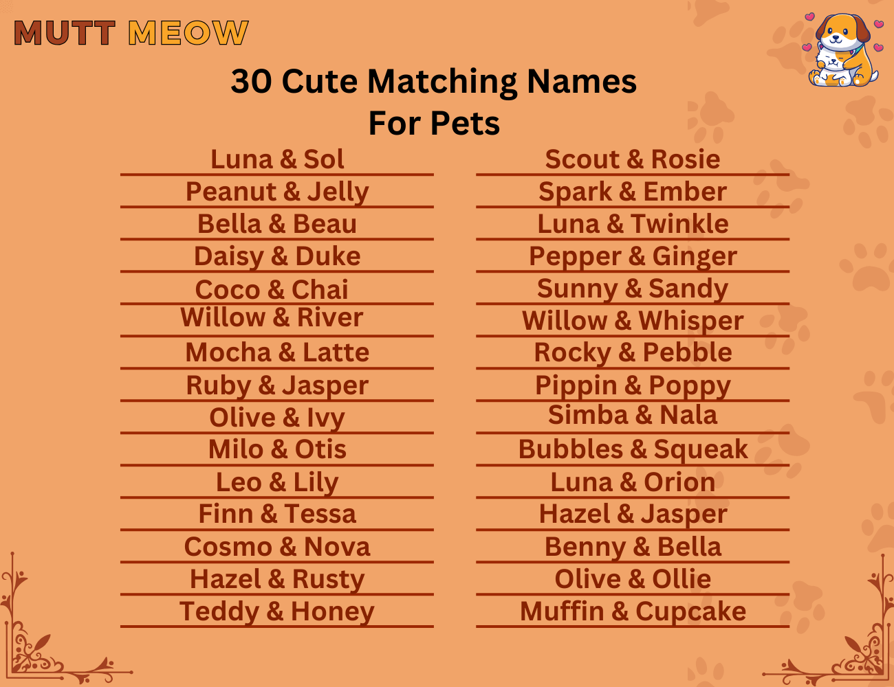 30 Cute Matching Names For Pets