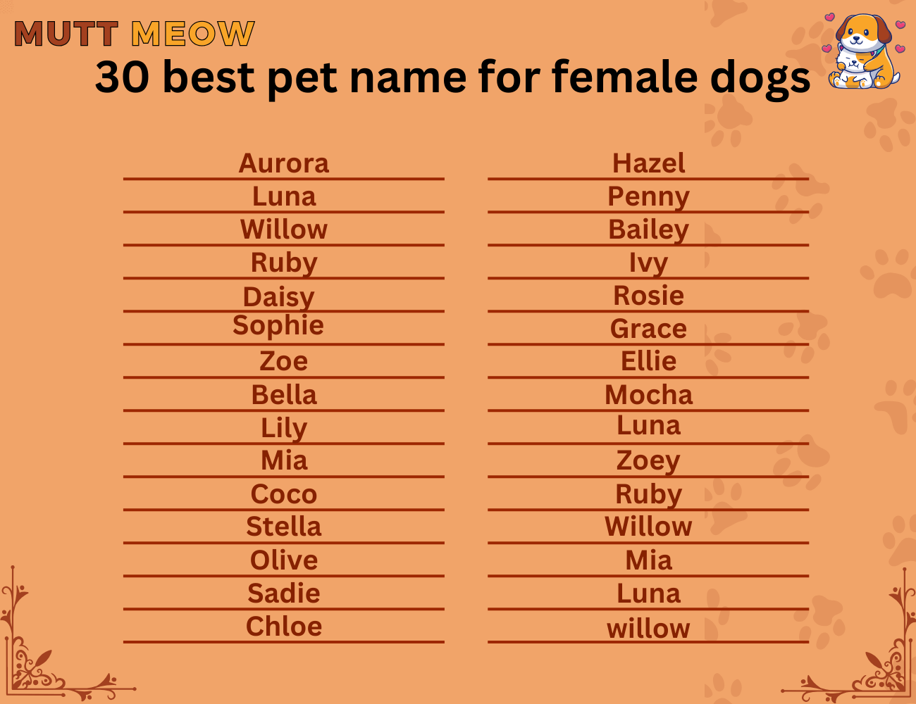 30 best pet name for female dogs