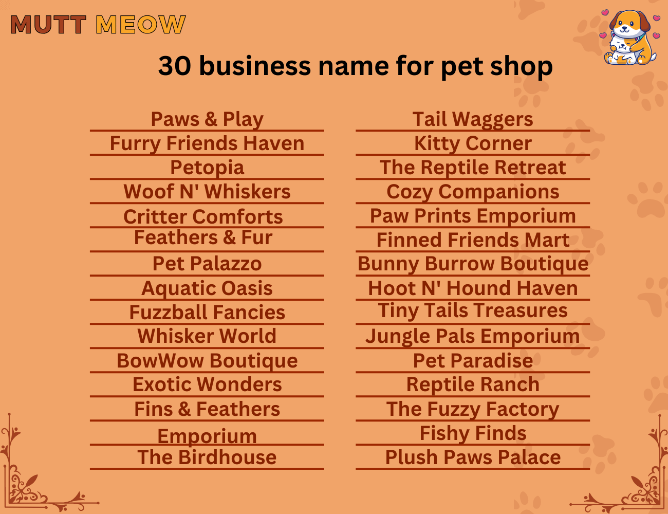 30 business name for pet shop