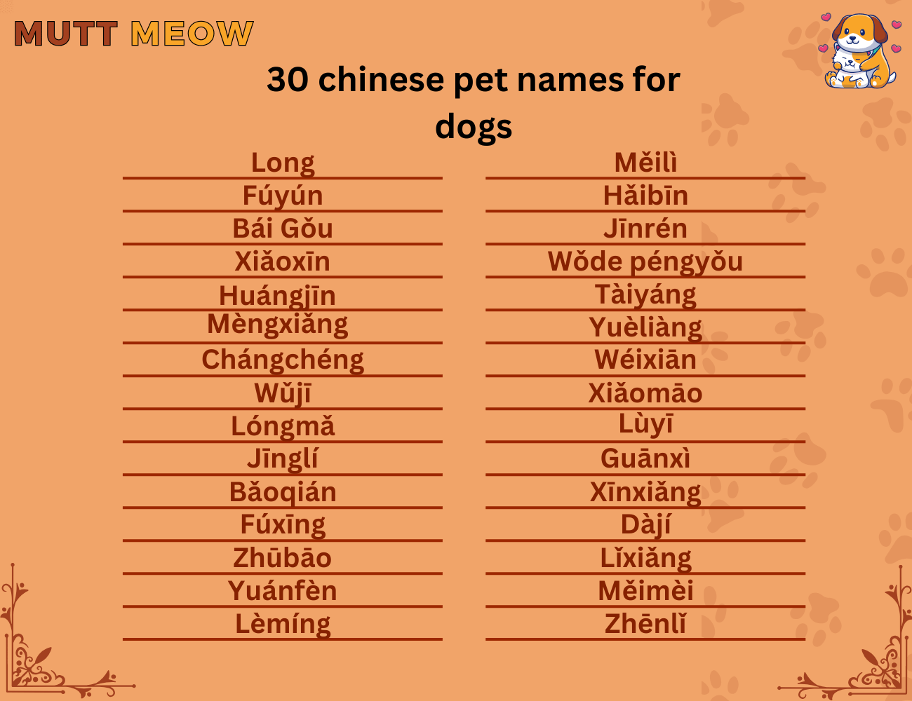 30 chinese pet names for dogs