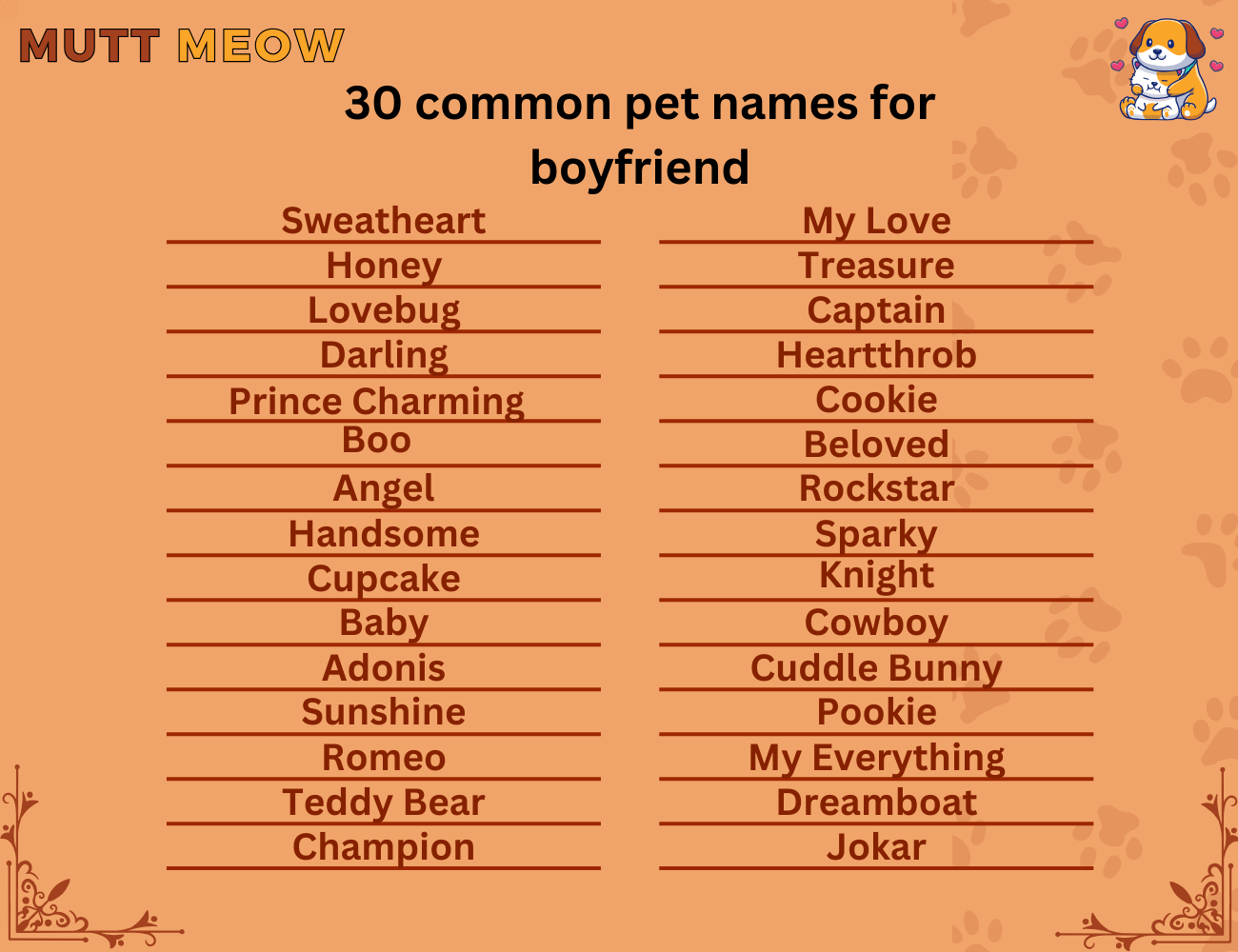 30 common pet names for boyfriend (