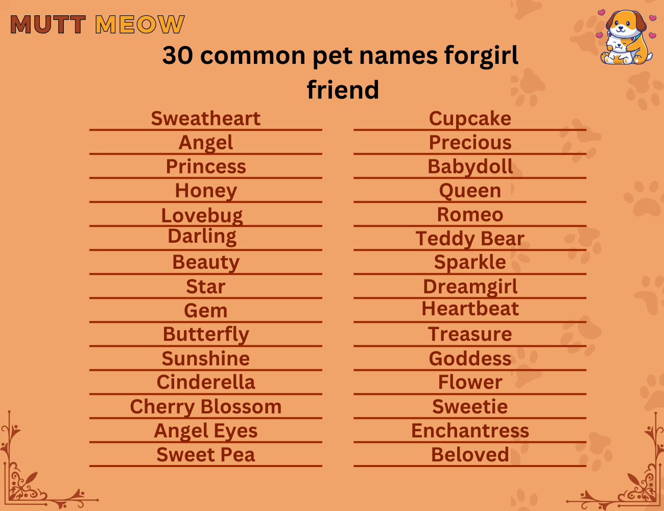 30 common pet names for girlfriend