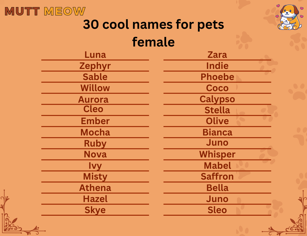 30 cool names for pet female