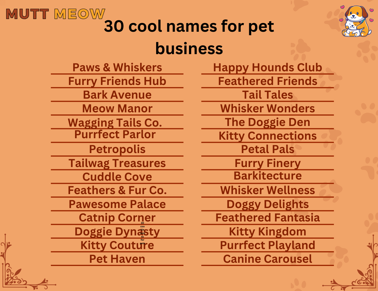 30 cool names for pets business