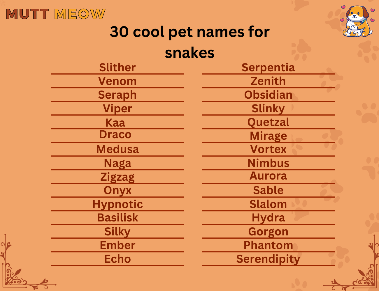 30 cool pet names for snakes