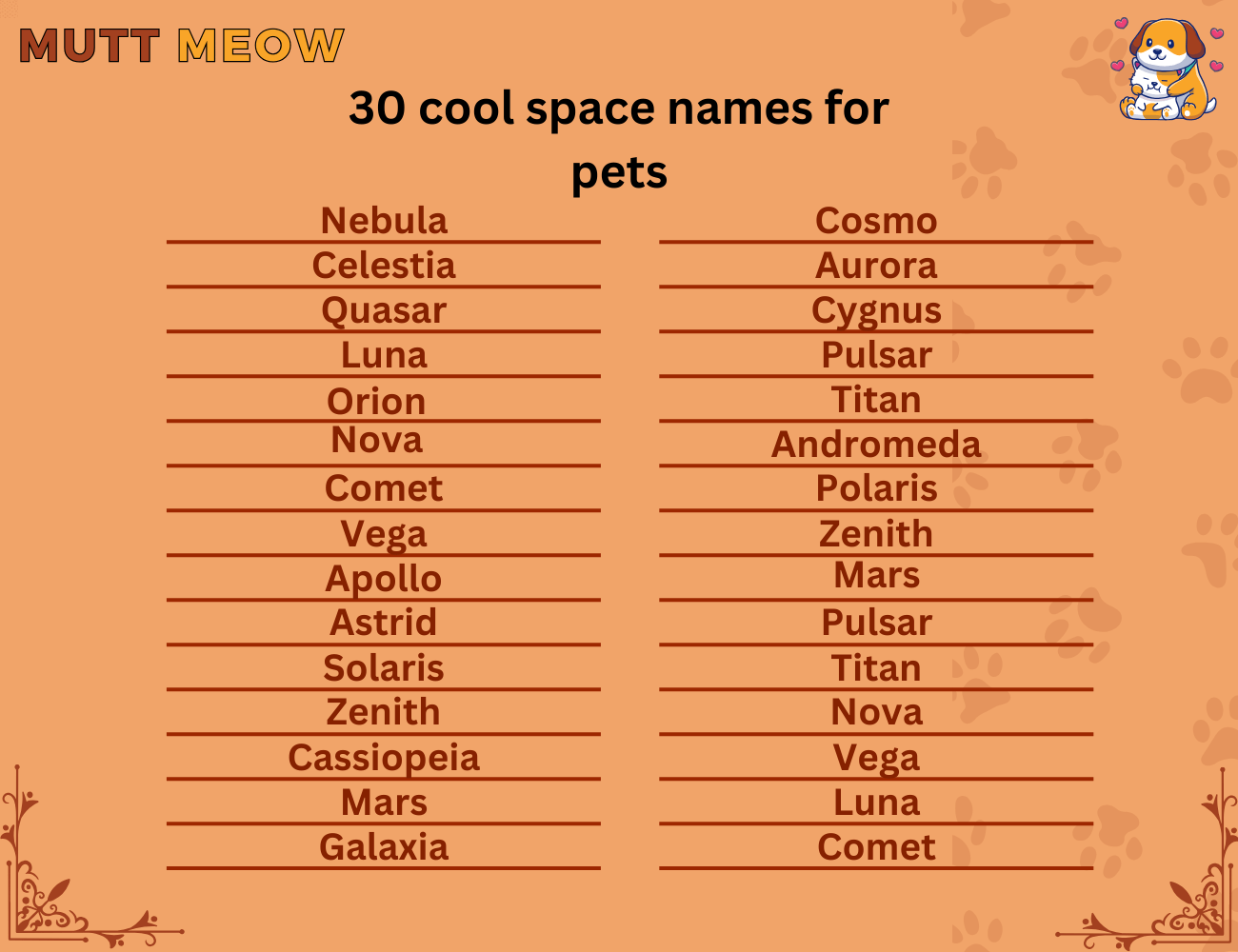 30 cool space names for pets
