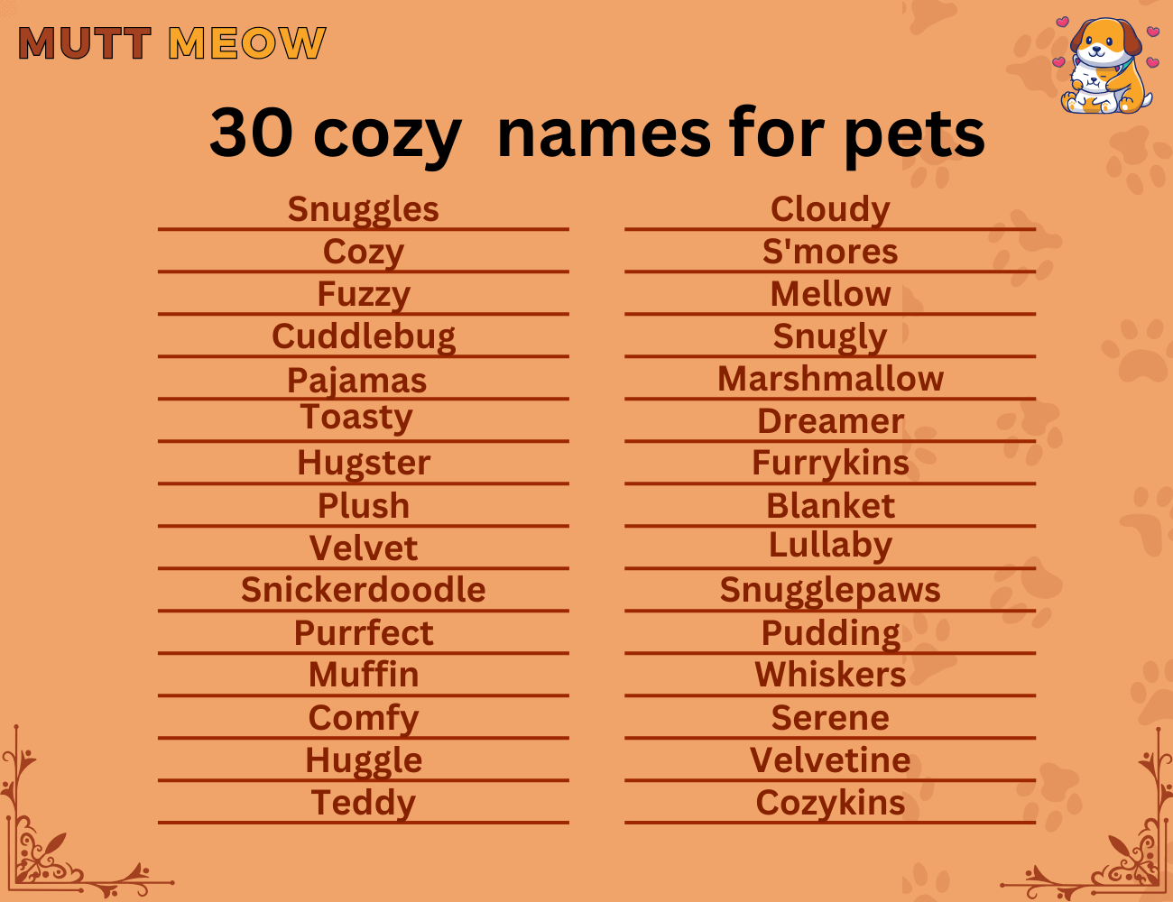 30 cozy names for pets