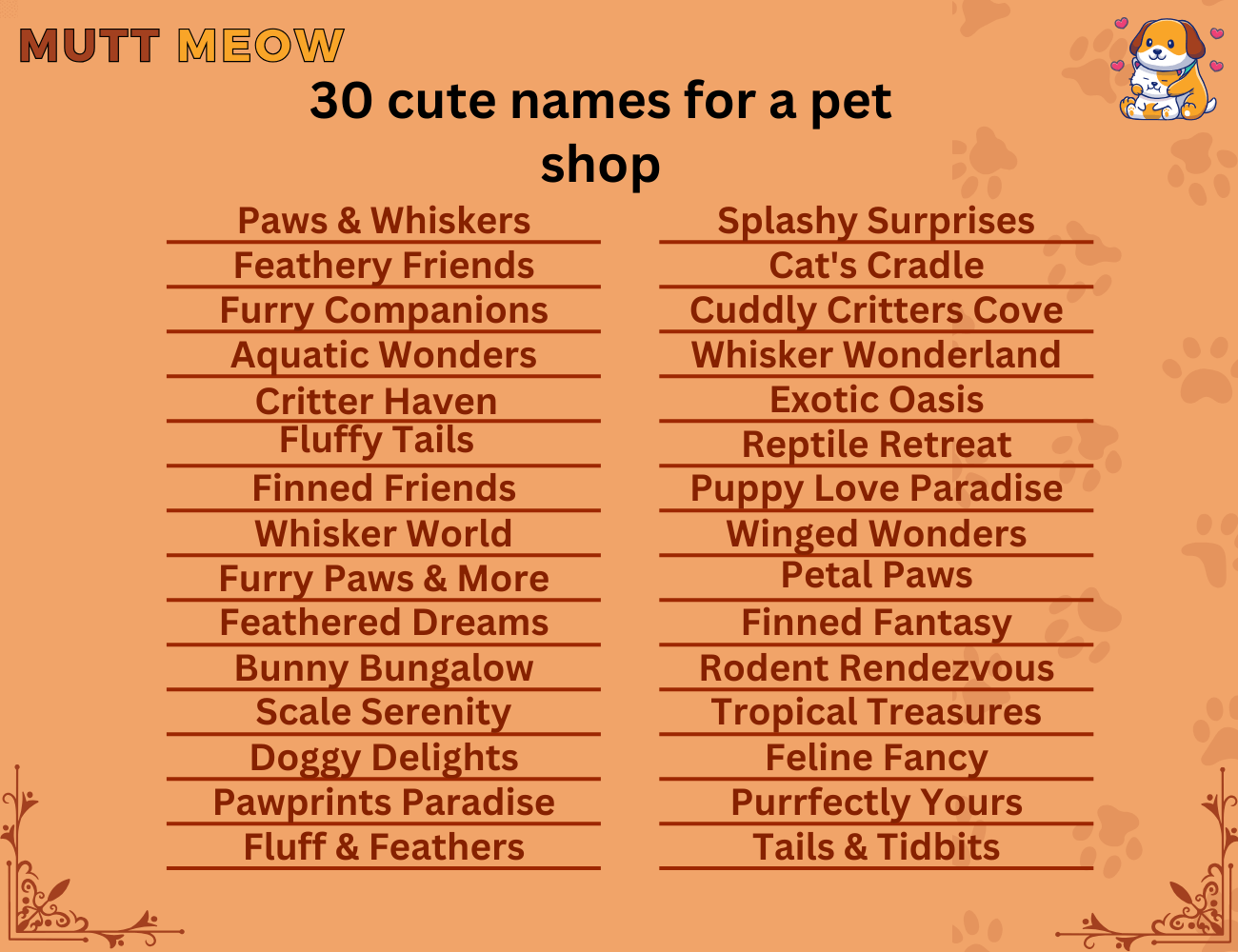 30 cute names for a pet shop