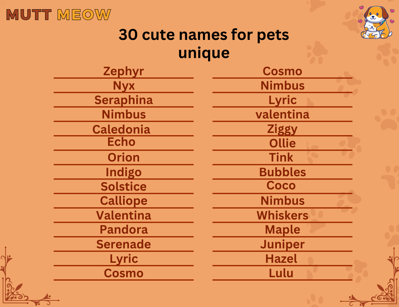 30 cute names for pets unique