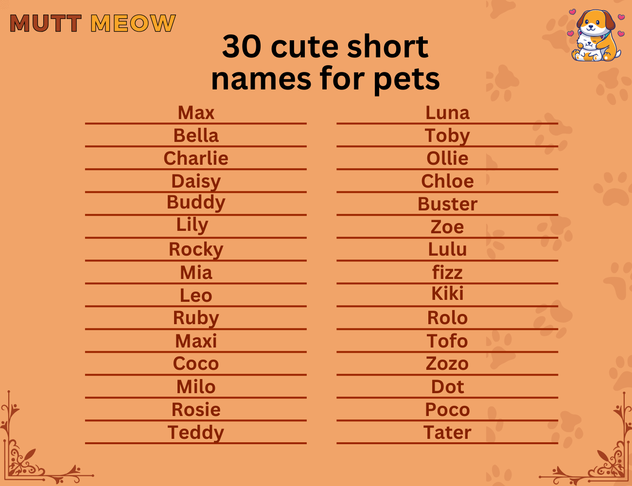 30 cute short names for pets