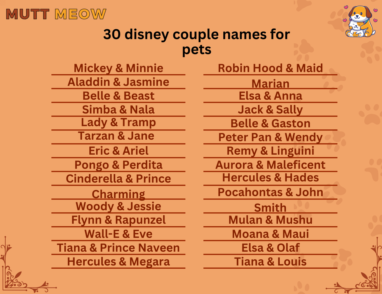 30 disney couple names for pets