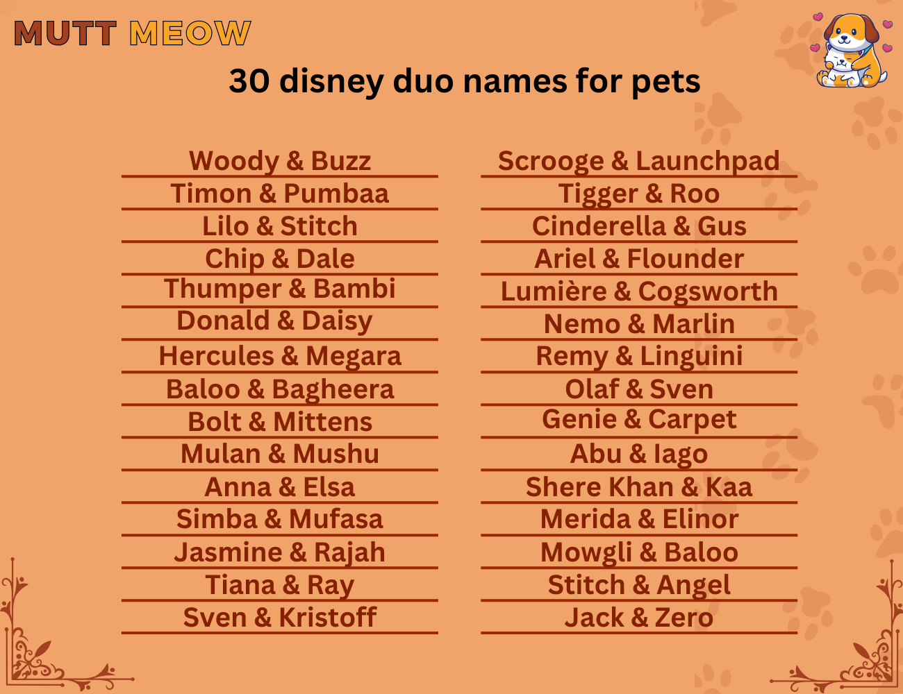 30 disney duo names for pets