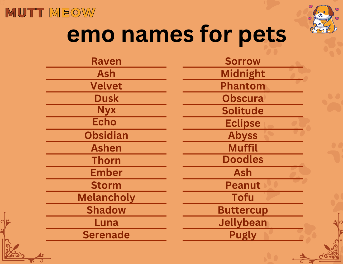 emo names for pets
