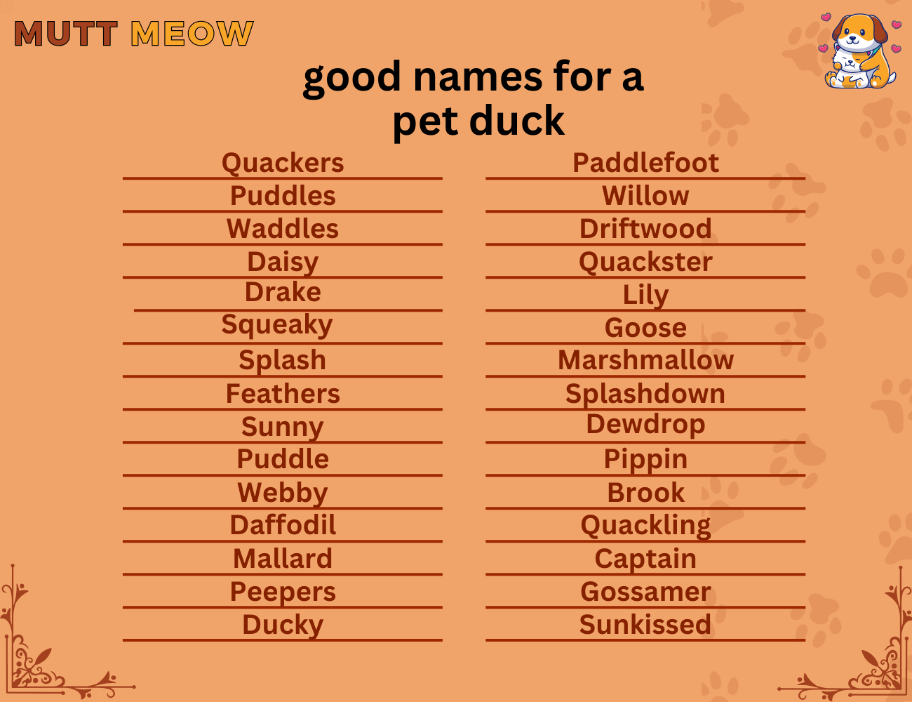 good names for a pet duck
