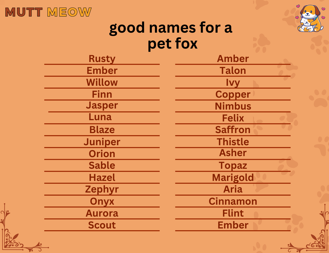 good names for a pet fox