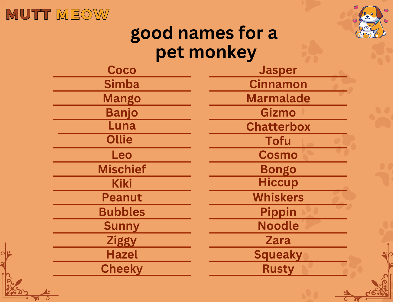 good names for a pet monkey
