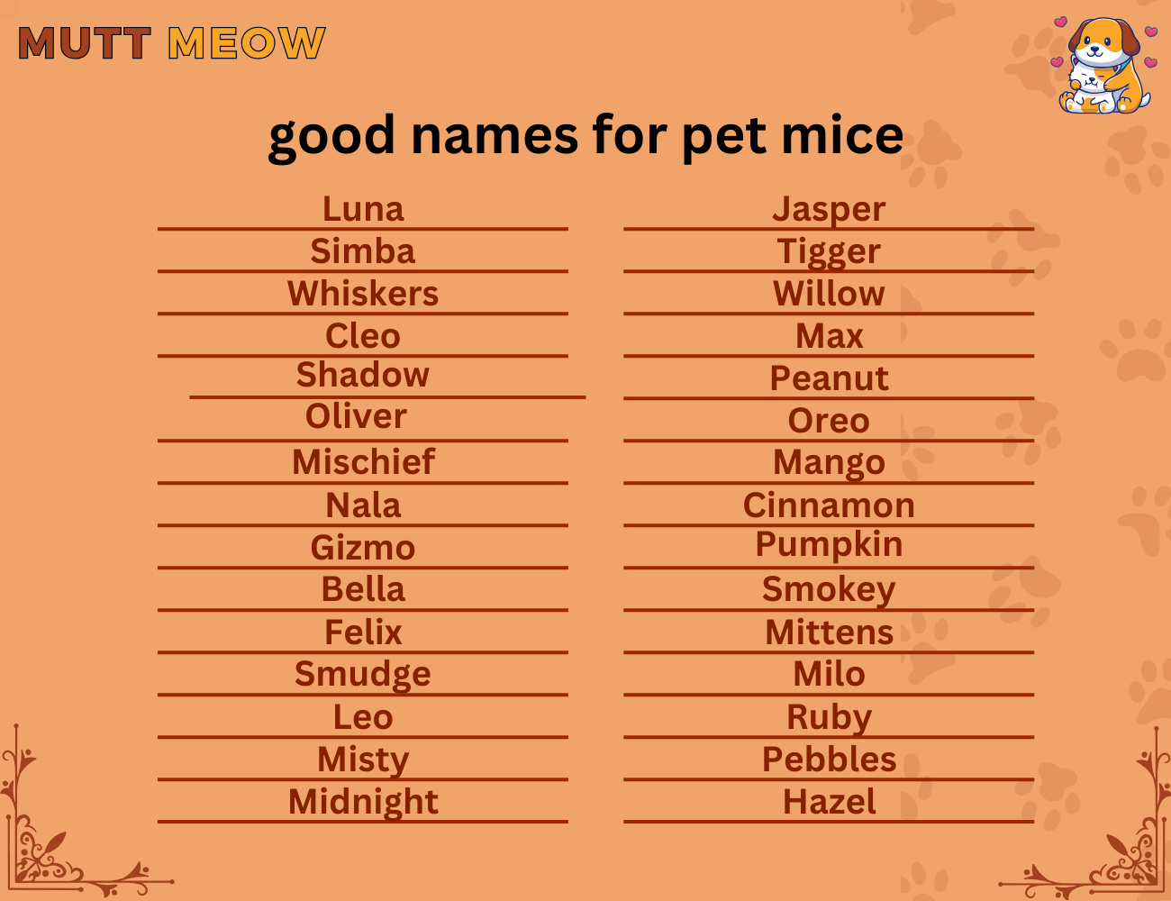 good names for pet mice