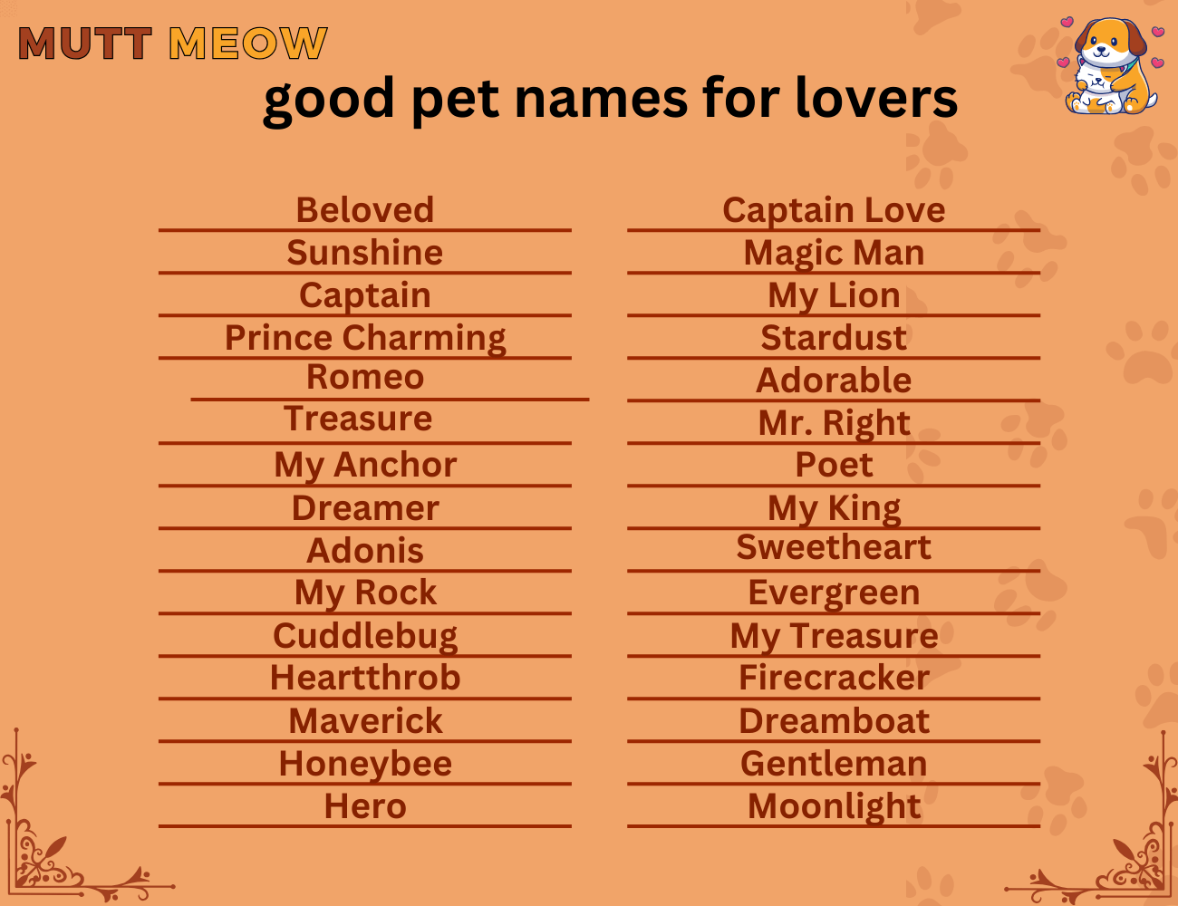 good pet names for lovers