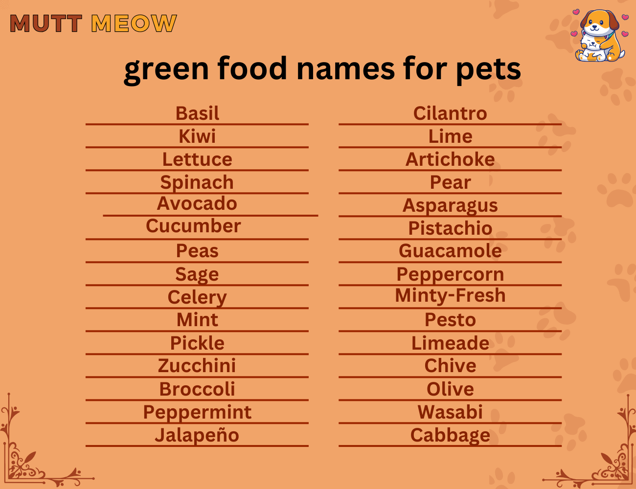 green food names for pets