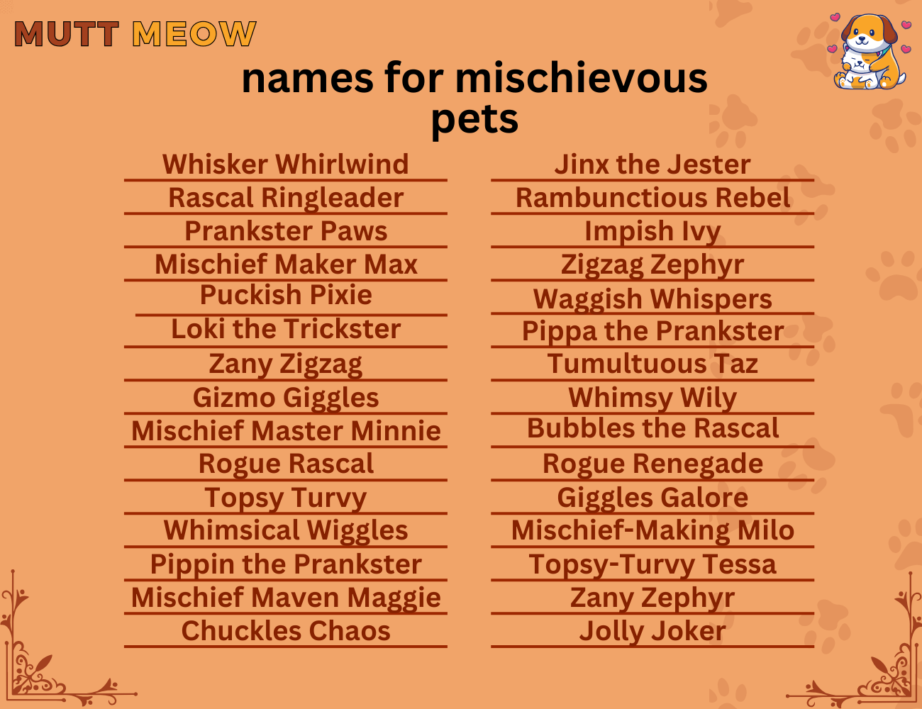 names for mischievous pets