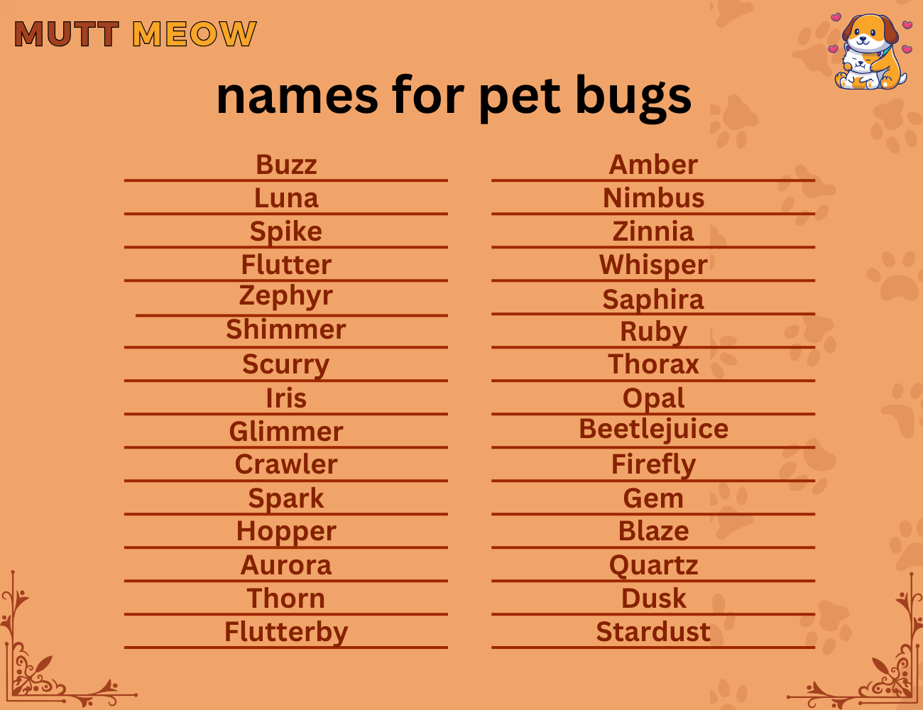 names for pet bugs