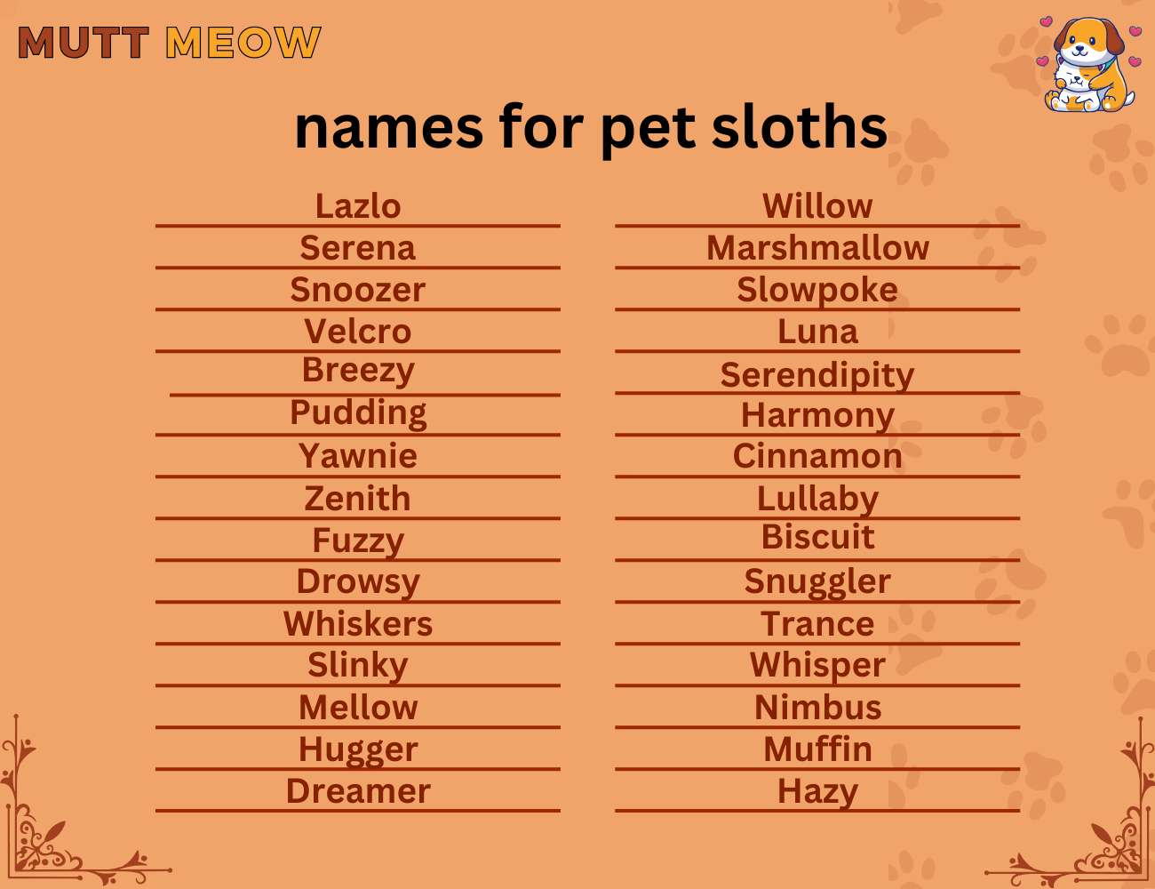 names for pet sloths