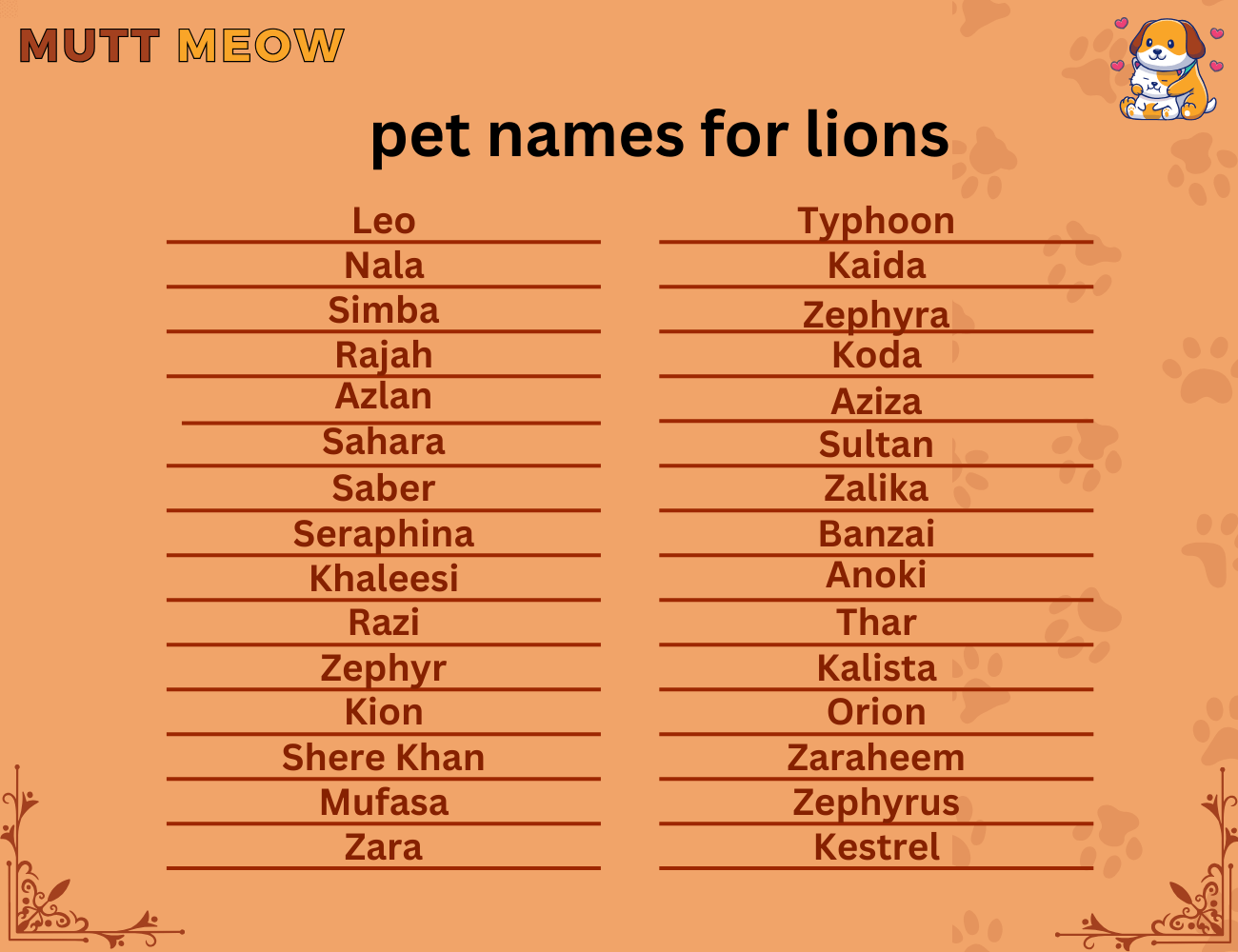 pet names for lions