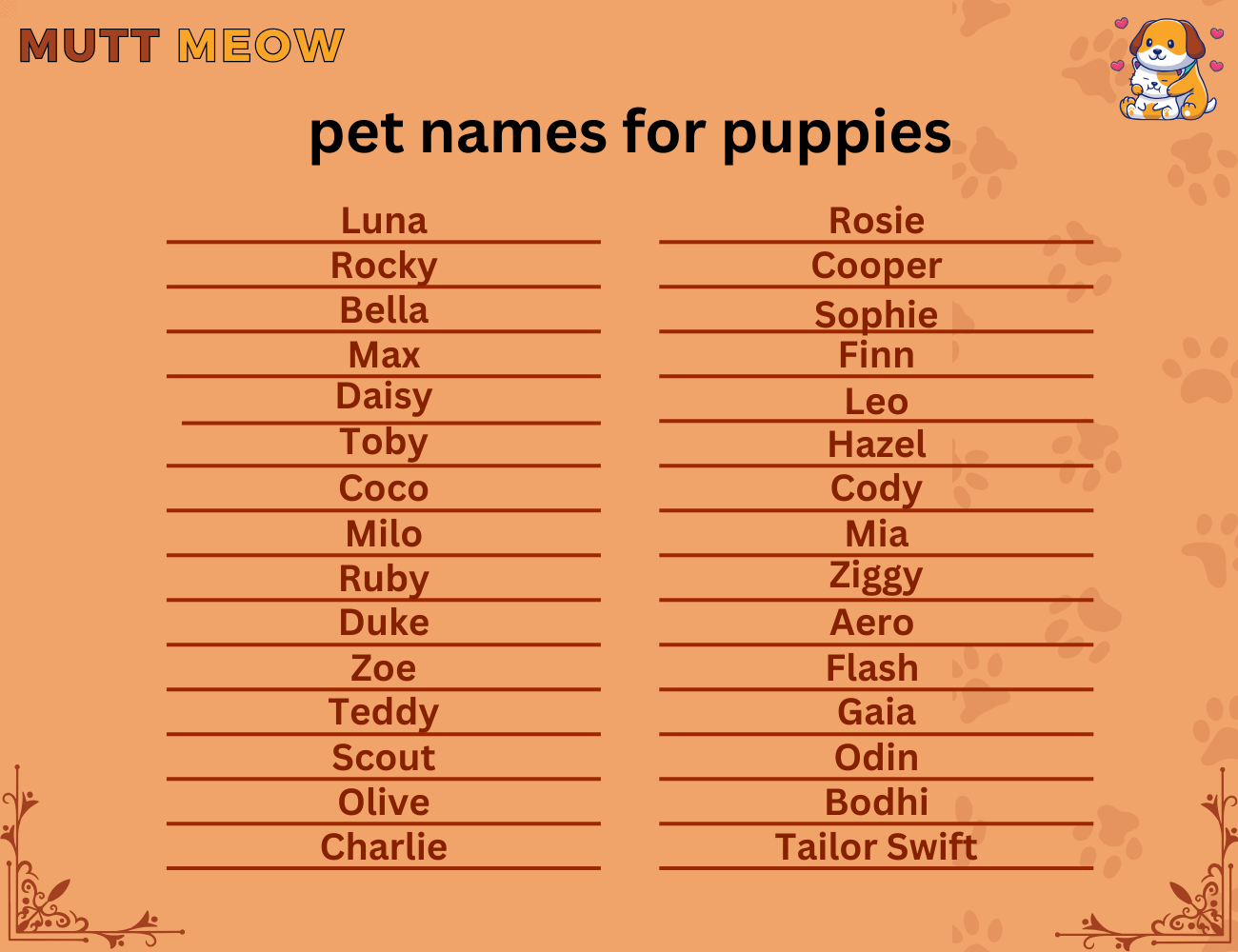 pet names for puppies