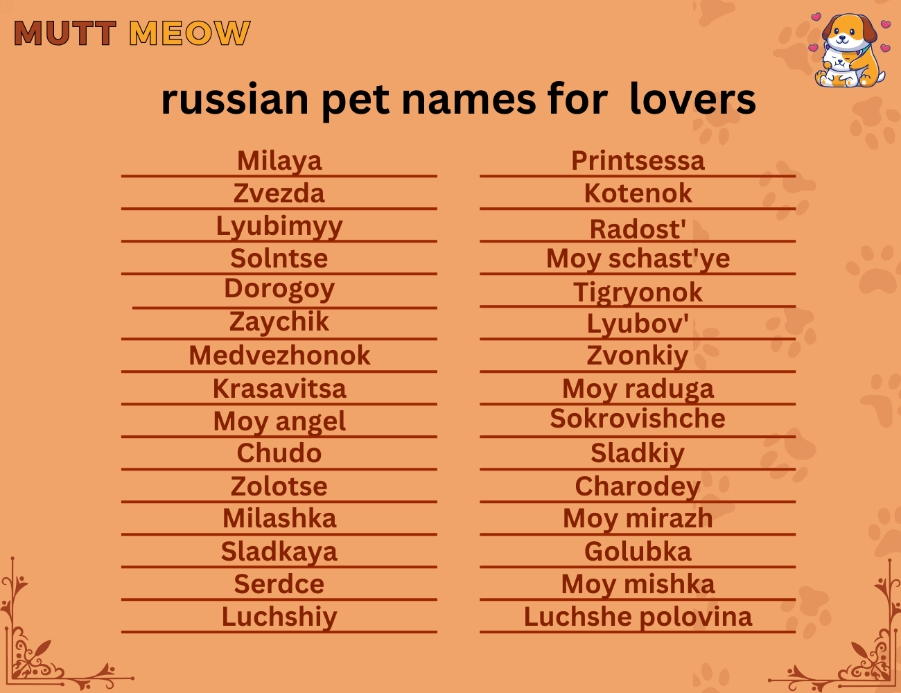 Bulk 1 Russian Pet Names For Lovers 1 