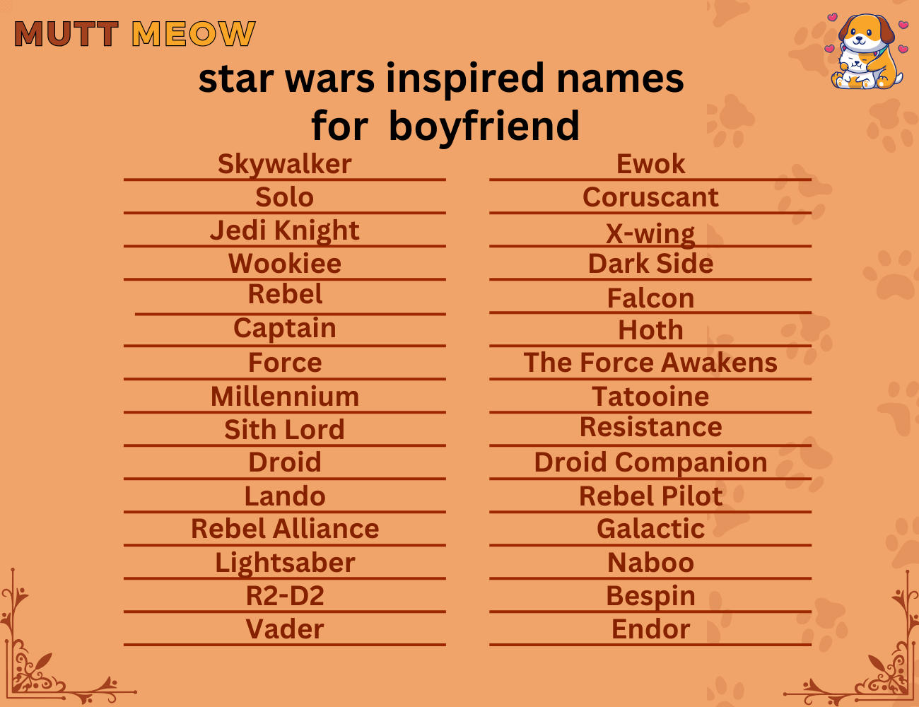 star wars pet names for boyfriend