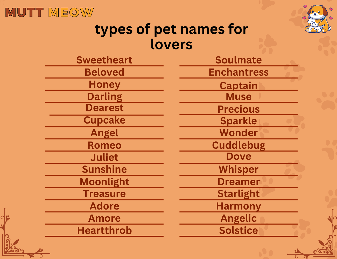 types of pet names for lovers