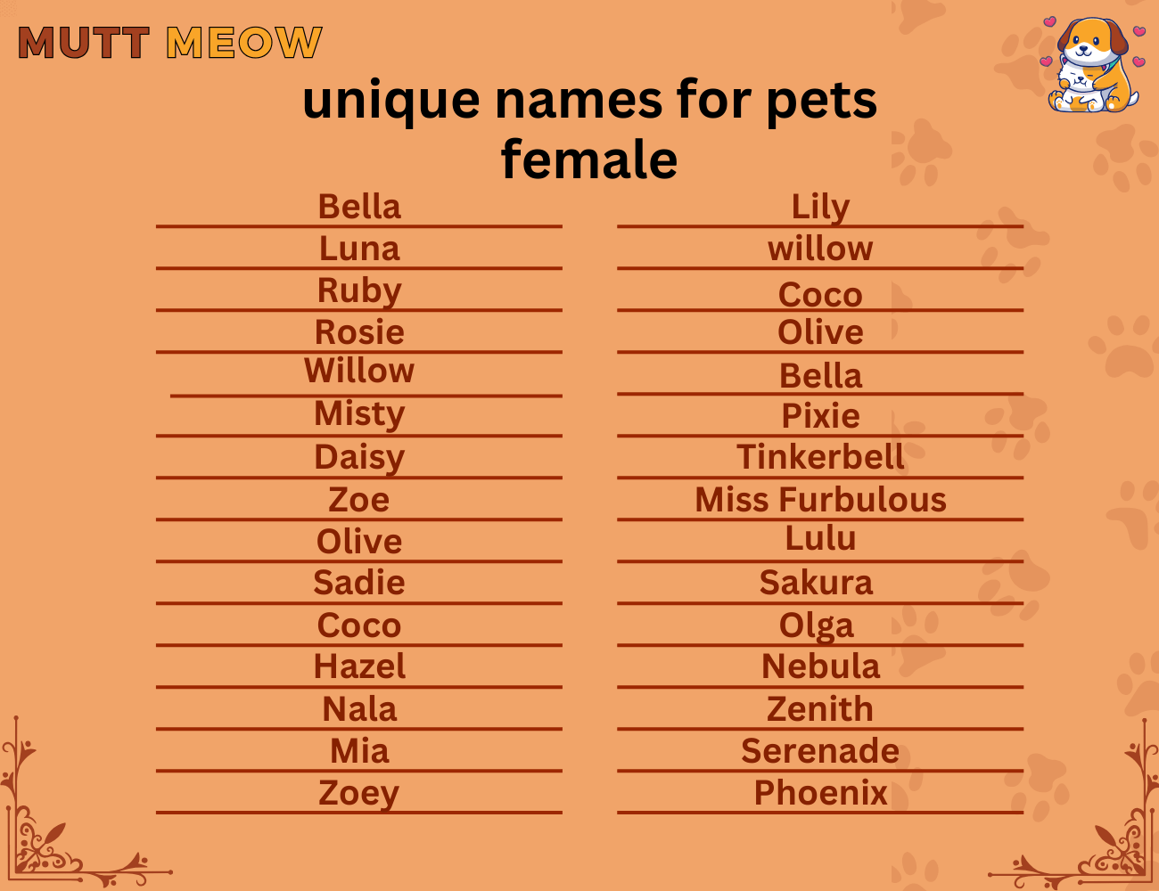 unique names for pets female