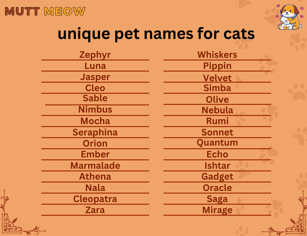 unique pet names for cats