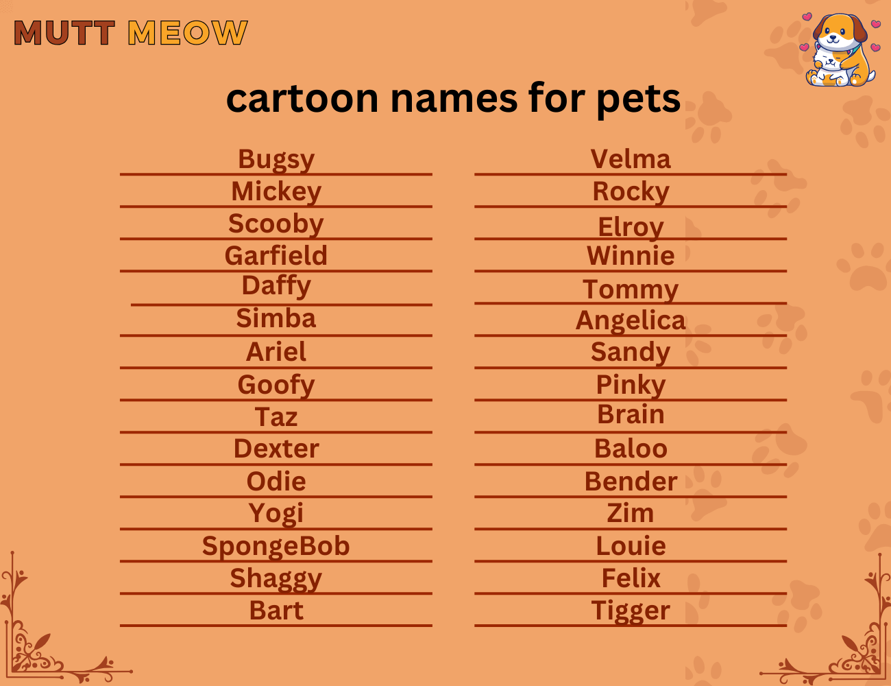 cartoon names for pets