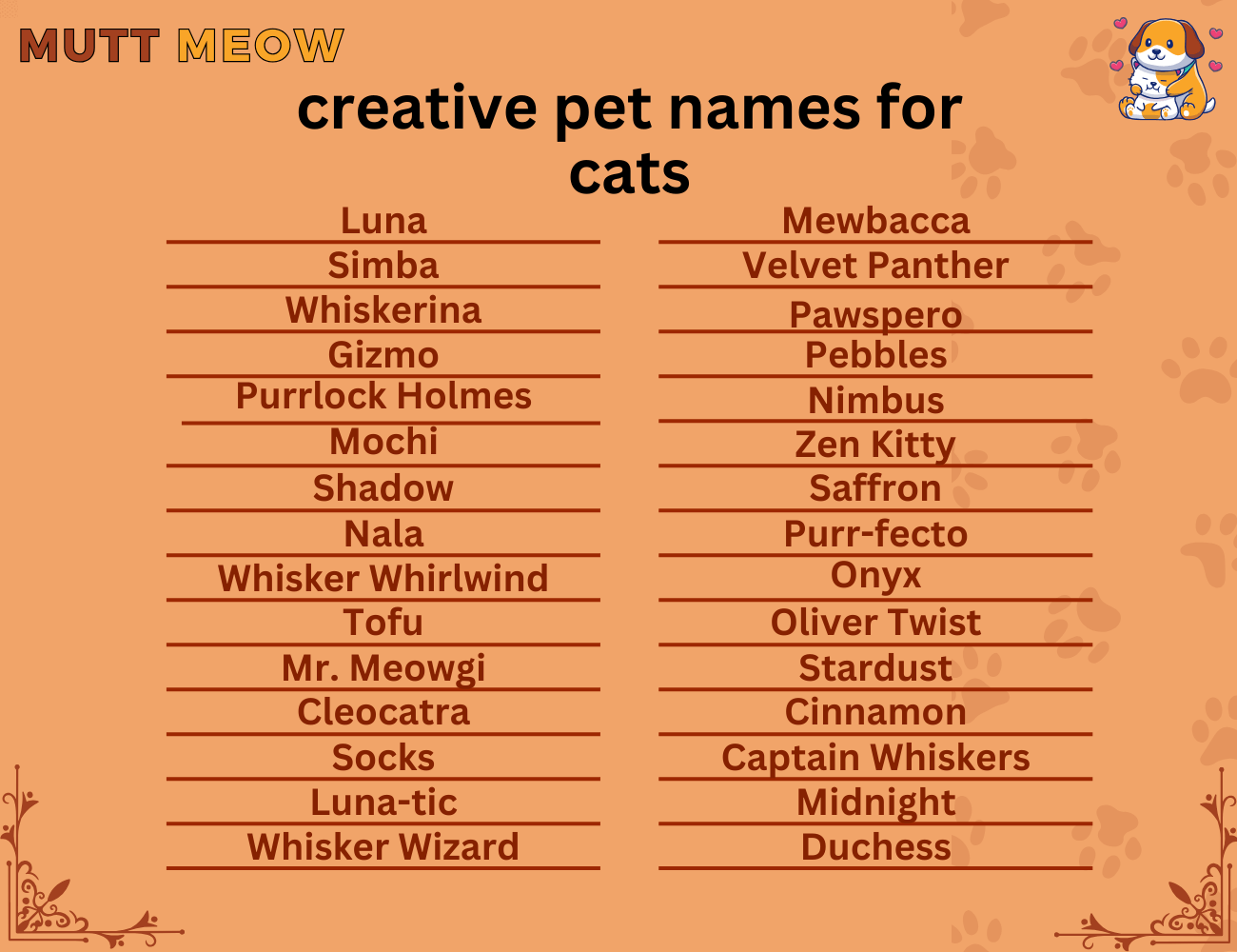 creative pet names for cats