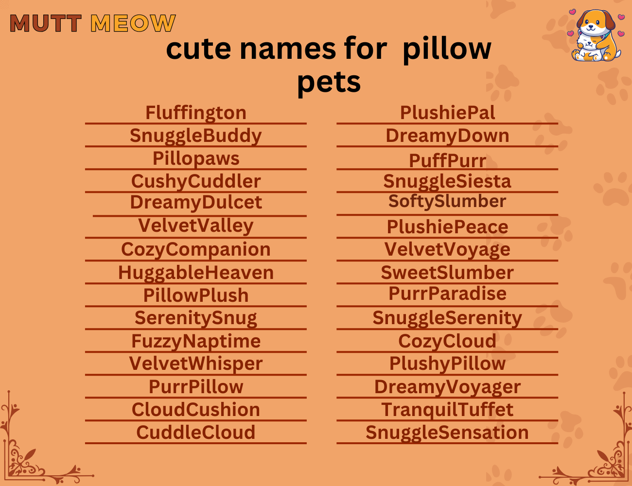 cute names for pillow pets