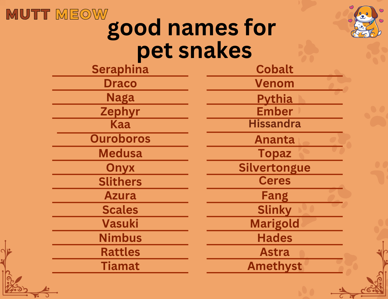 good names for pet snakes