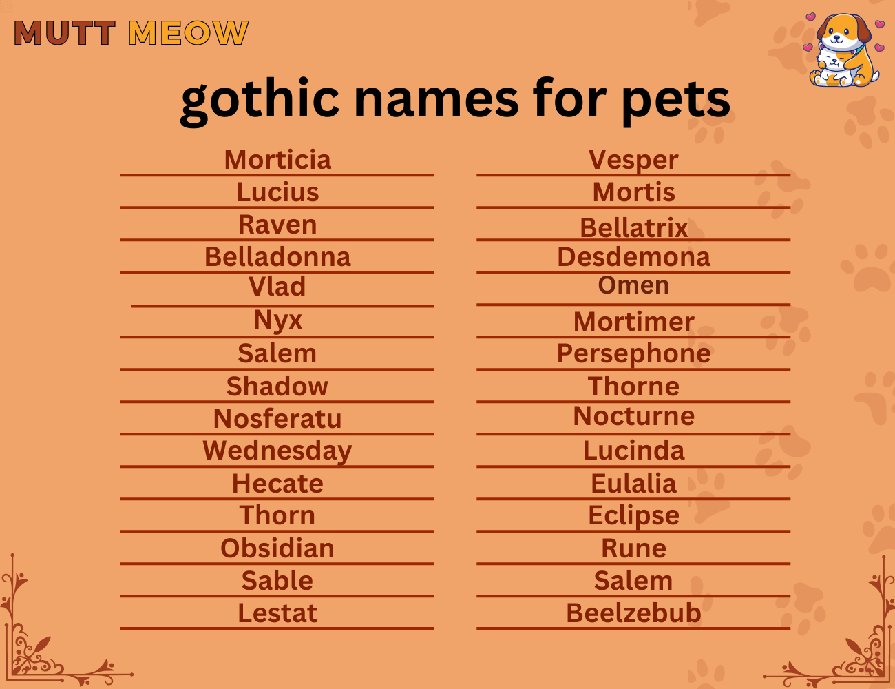 gothic names for pets