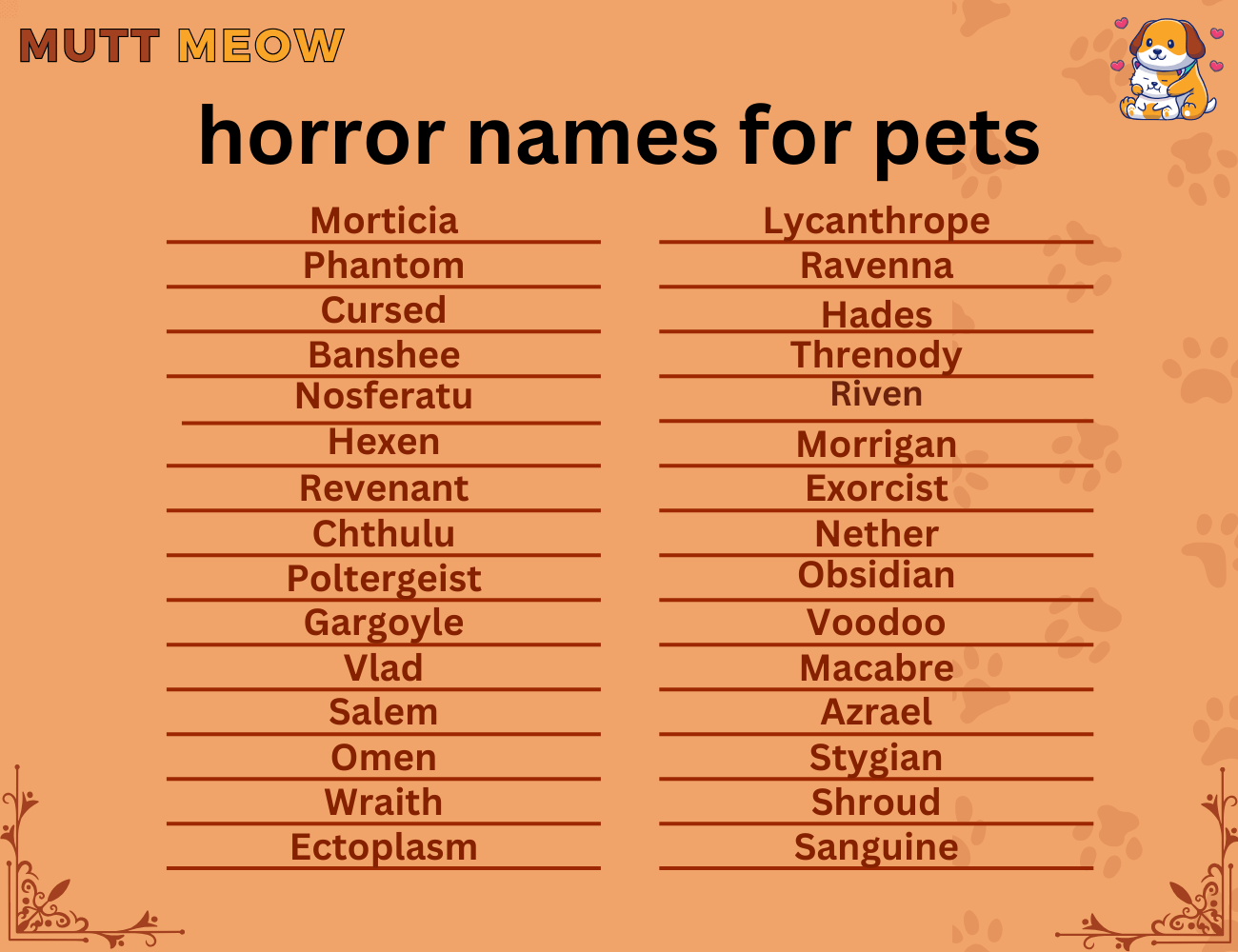 horror names for pets