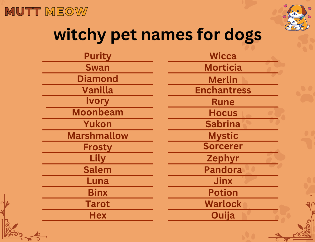 witchy pet names for dogs