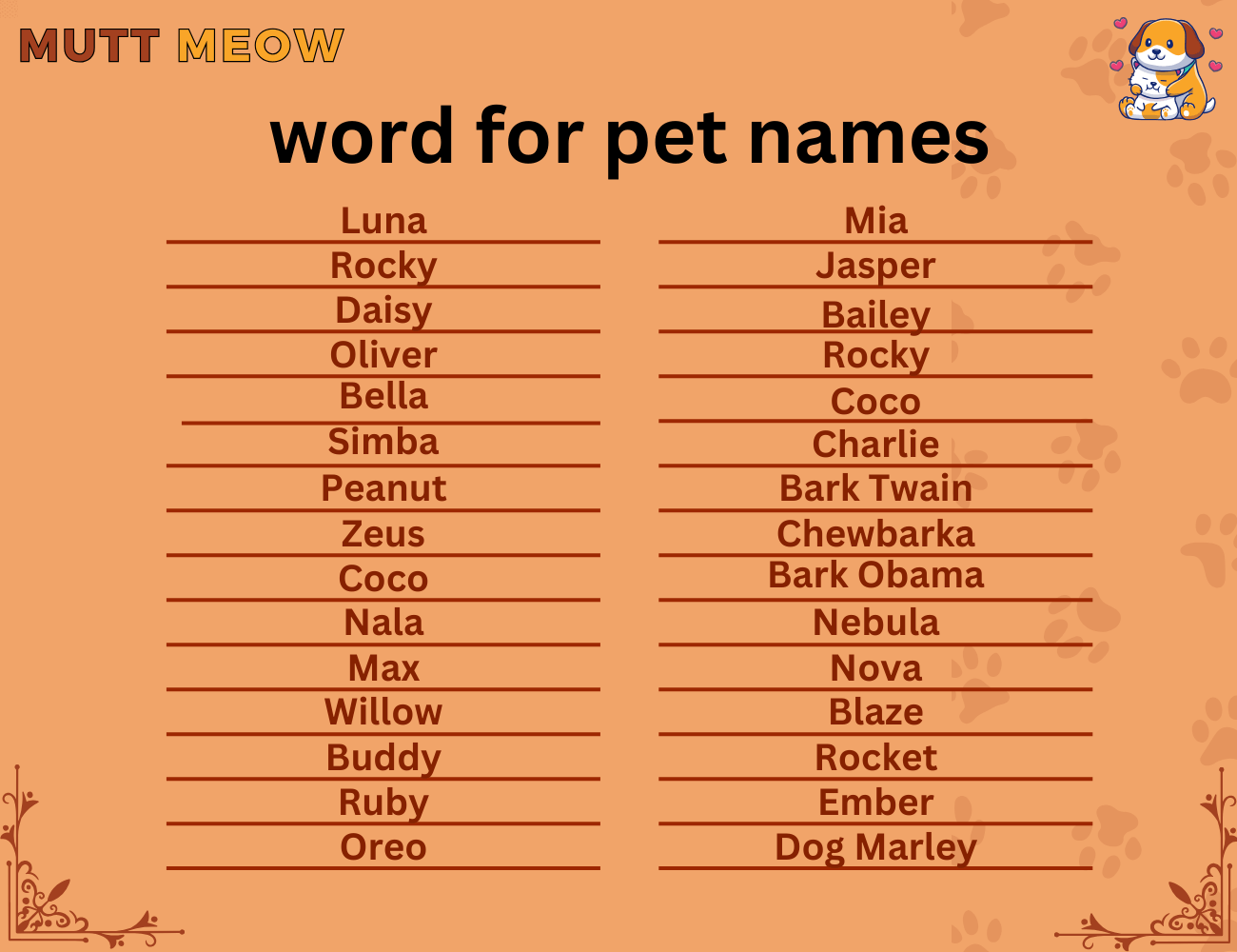 word for pet names