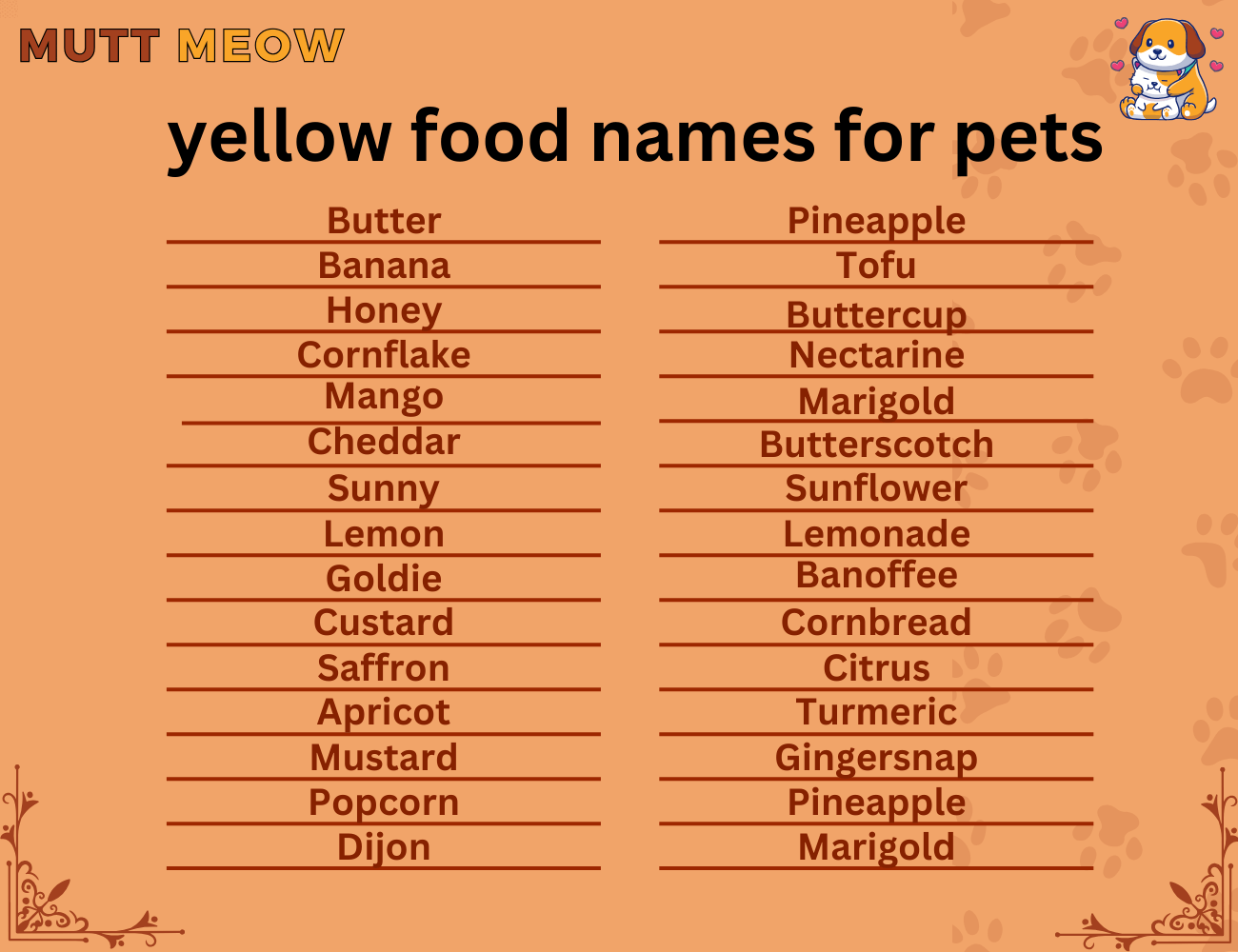 yellow food names for pets