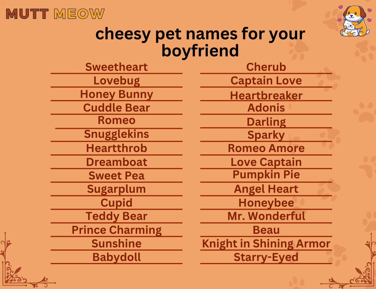 cheesy pet names for your boyfriend